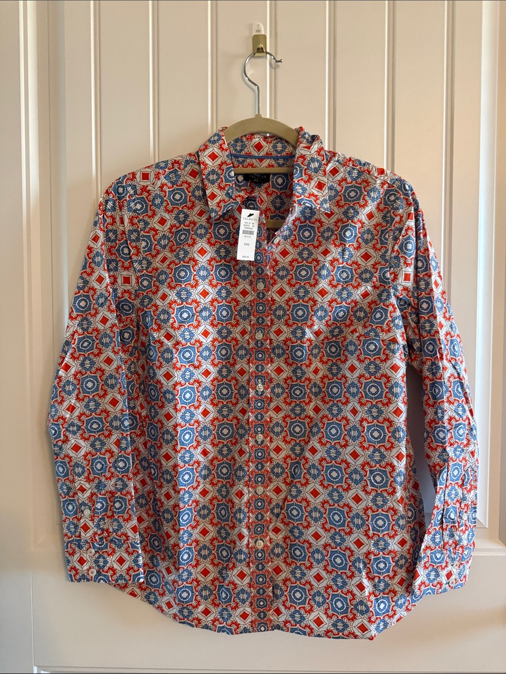 Talbots Red and Blue Geometric Button-Down Shirt